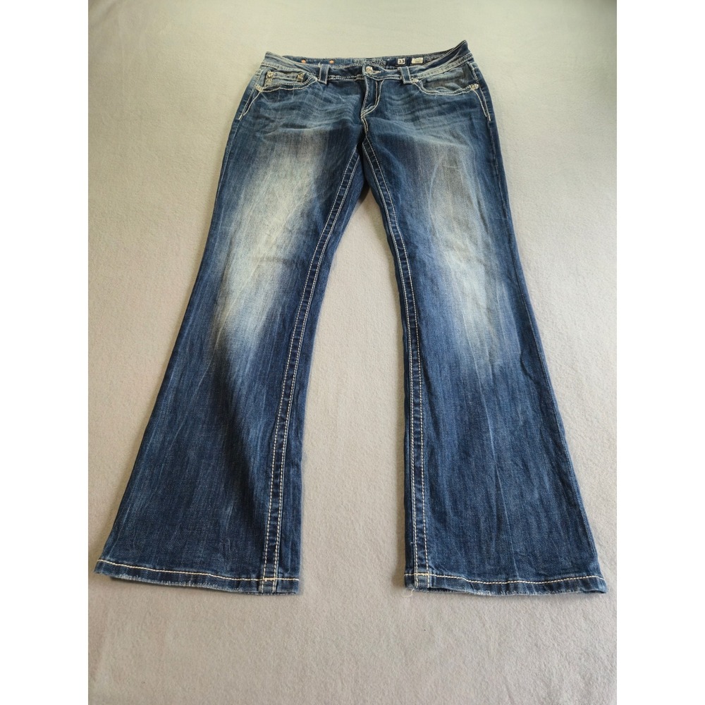 Miss Me Relaxed Boot Jeans Womens 33 Blue Medium Wash Embellished XP8191BV